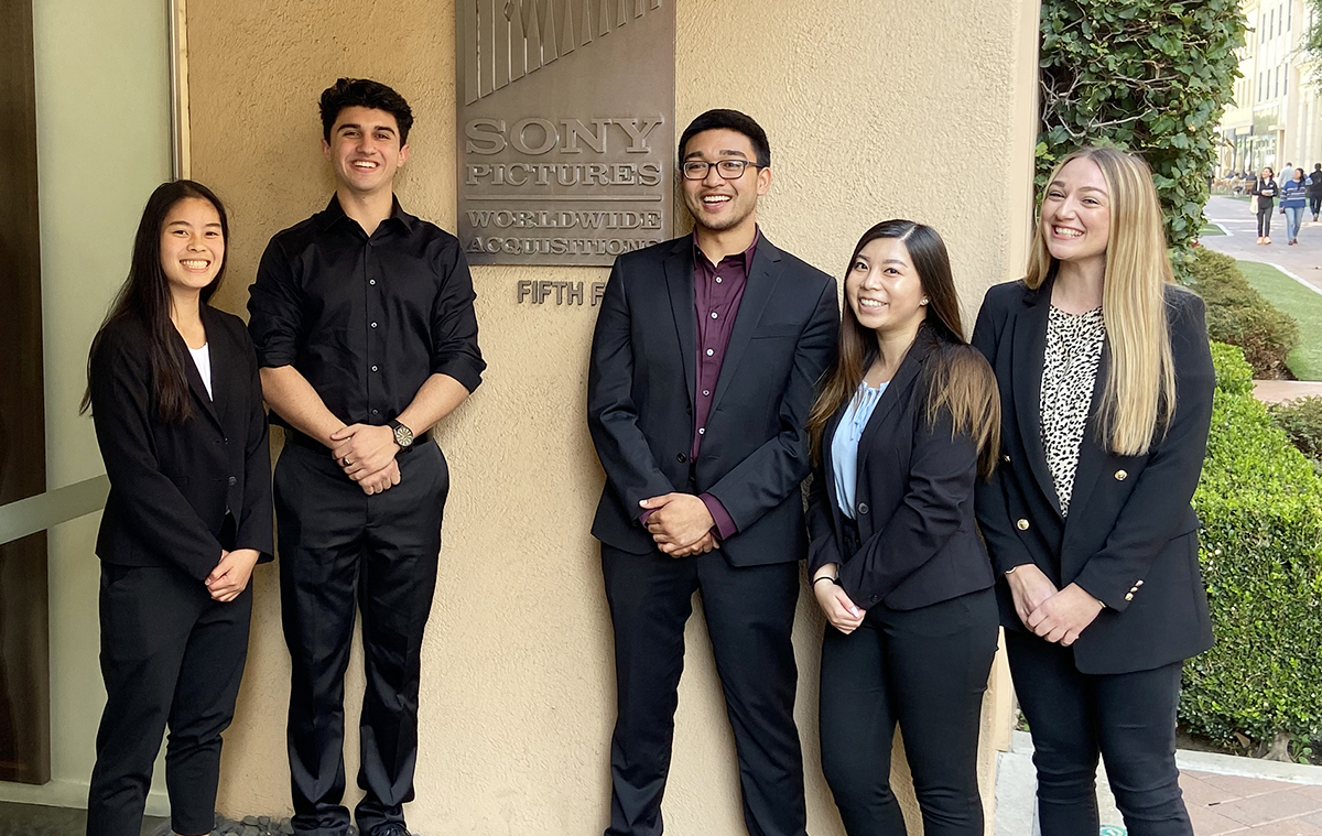 Students outside Sony Studios